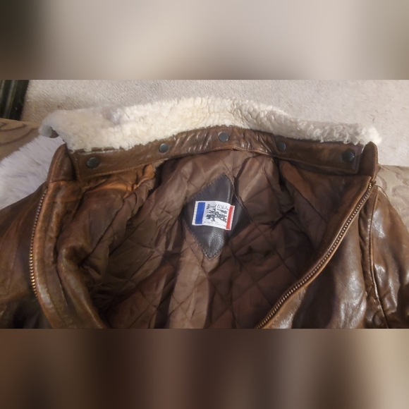 Vintage Brad Whitney Brown Leather and Sherpa Bomber Jacket - Picture 3 of 6